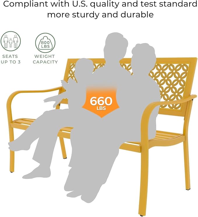 Grand patio 50" Outdoor Bench Garden Bench with Armrests Bench for Outdoors Lawn Yard Porch Sunflower Yellow-VerdiqueGarden