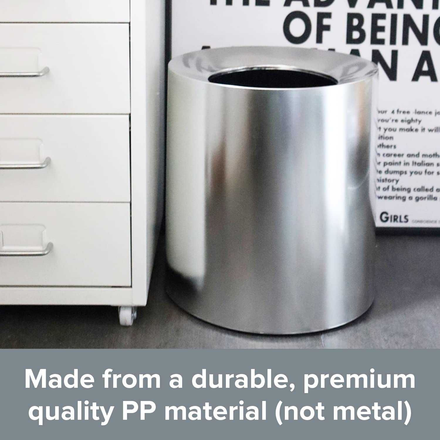 Modern Polished Stainless Steel Design Garbage Can - 12L I 3.2-Gallon Spill-Proof Trash Basket - Indoor Outdoor Waste Bin w/Removable Trash Bin Liner with Wide Rim-VerdiqueGarden