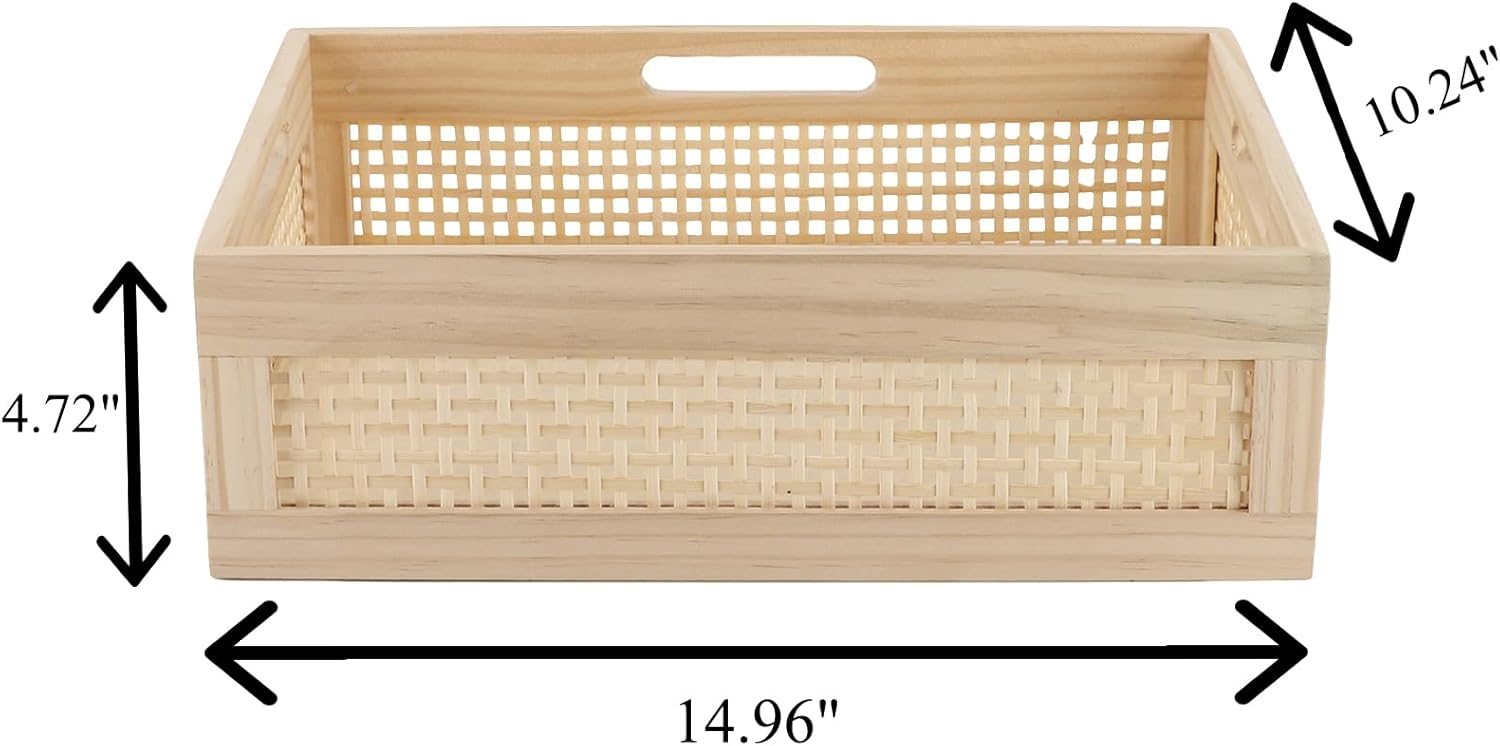 YRMT Wooden Baskets Shallow Wood Storage Basket Crate with Handles Decorative Storage Bins Organizer Rustic Farmhouse Countertop Basket for Shelves,Pantry,Kitchen-VerdiqueGarden