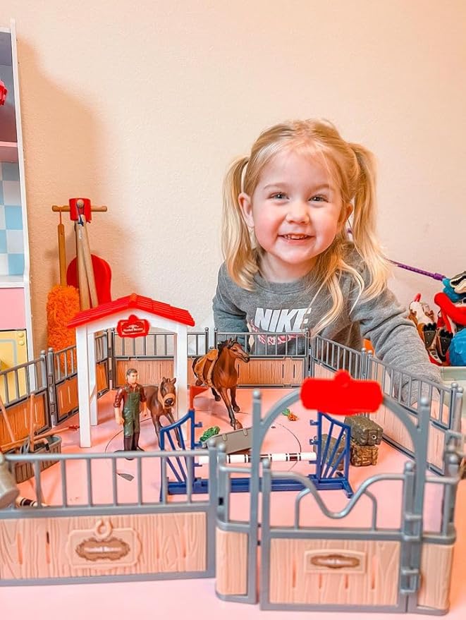 Horse Stable Playset, Horse Toys Set for Girls and Boys with Rider, Farm Animal Figurines Barn Toys, Pretend Play for Kids 3-5 6 7 8-10 Birthday Gifts-VerdiqueGarden