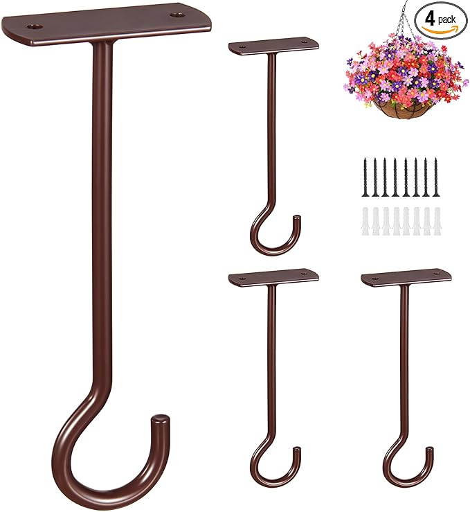 Hanging Plant Bracket 6inch 4Pack Metal Plant Hook Shepherds Hook Decorative Wall Plant Hanger for Hanging Lanterns Bird Feeder Flower Basket Home Decor Indoor & Outdoor Brown-VerdiqueGarden
