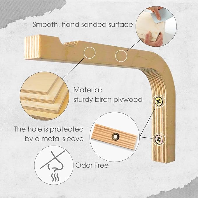 2-Piece Set of Plant Hooks for Wall 6 inch - Mounted Wooden Plant Hook - Indoor and Outdoor Bracket Plant Hanger for Planters, Lanterns, Bird Feeders, Patio Decorations (Natural)-VerdiqueGarden