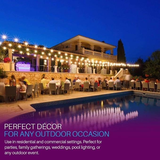 Svater Outdoor String Lights Waterproof 100 FT, LED Patio Lights Outside with 52 Shatterproof G40 Bulbs, Dimmable Hanging Globe Lighting for Bistro Backyard Cafe Market Porch, Warm White 2700K-VerdiqueGarden