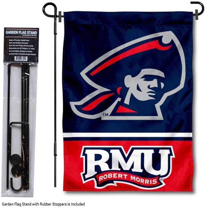 College Flags & Banners Co. Robert Morris Colonials Garden Flag with Stand Holder-VerdiqueGarden