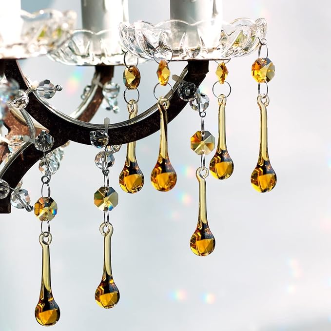 12pcs Raindrop Crystal Chandelier Prisms Parts, 53mm Hanging Crystals Beads for Chandeliers, Home Decoration (Topaz)-VerdiqueGarden
