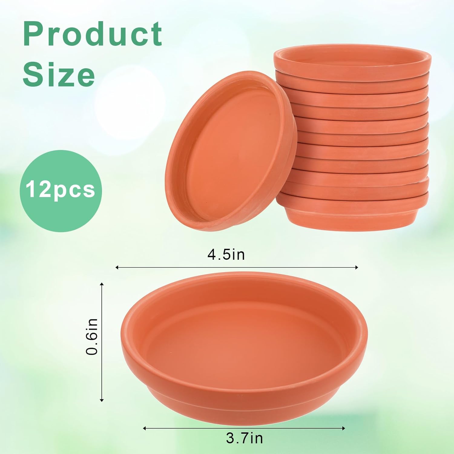 12 Pack 4.5 Inch Clay Trays, Durable and Thicker Terracotta Flower Pot Saucers for Flowers Round Clay Plate for Pots, Indoor & Outdoor Suitable for 4 inch Flower Pots-VerdiqueGarden