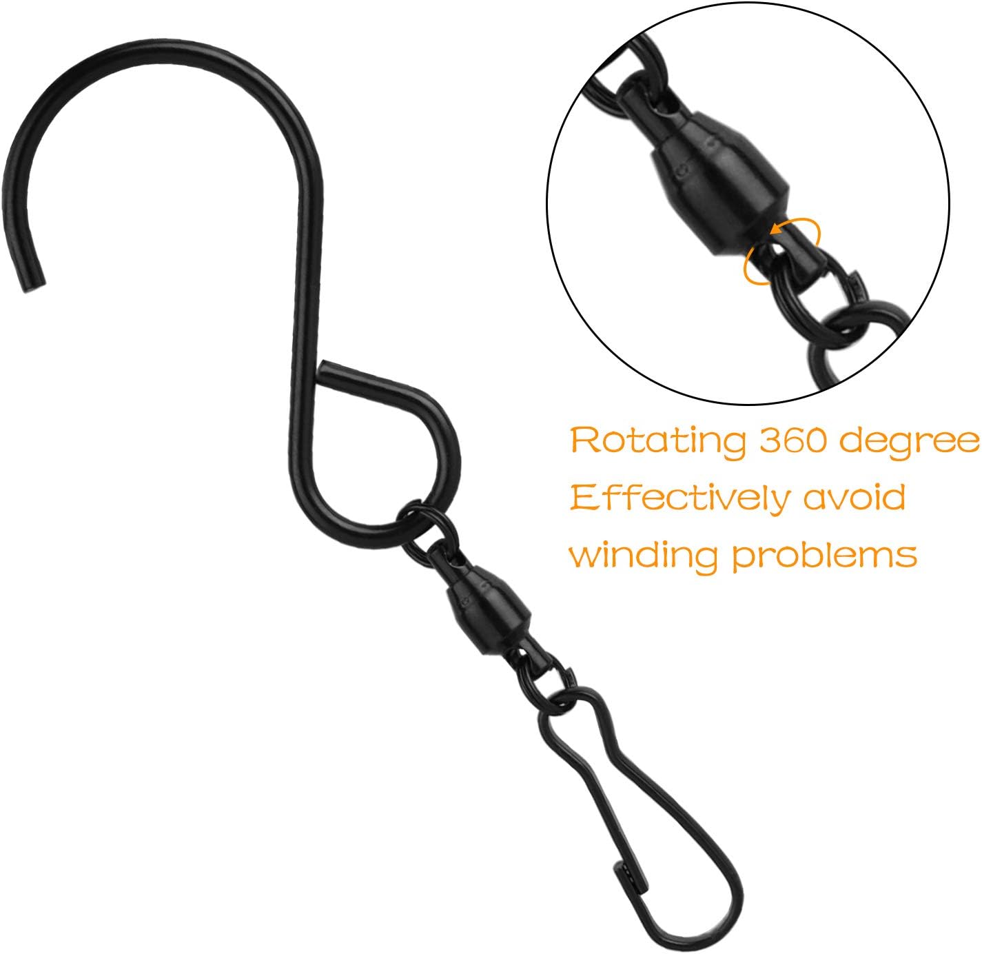 KUUQA 20 Pack Swivel Hooks Clips Wind Spinner S Hook Clips Hanging Wind Chimes Crystal Twisters Party Supplies (Black)-VerdiqueGarden