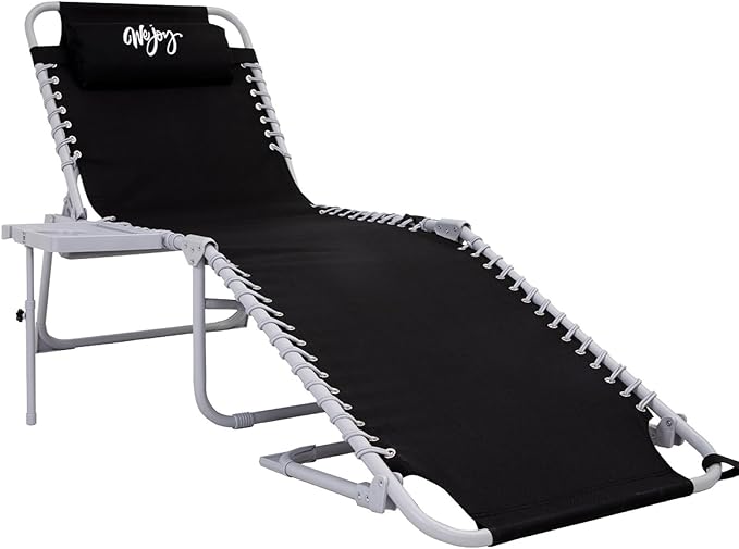 #WEJOY Folding Recliner Lounge Chair with Side Table for Outdoor 5 Positions Adjustable Reclining Patio Camping Chair with Removable Padded Pillow,Side Pocket for Beach Pool Patio Sunbathing Lawn-VerdiqueGarden