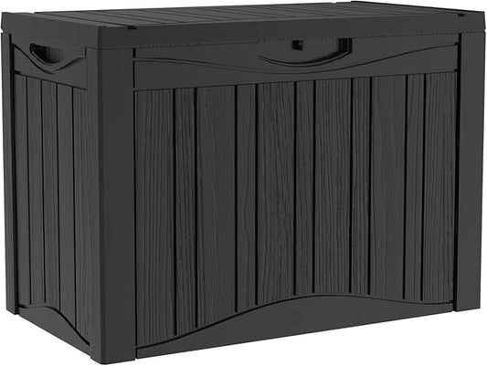 45 Gallon Lockable Resin Deck Box, Waterproof & UV-Resistant Outdoor Storage Box for Outdoor Cushion Storage, Garden Tools & Pool Accessories Storage, Black-VerdiqueGarden