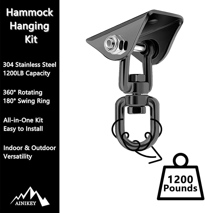 Heavy Duty Hammock Hanging Kit, 360° Rotating 1200 lb Swing Hangers for Hammock Chair Stand, Seat, Porch Swing, Yoga, Tree, Ceiling Mount, Indoor Outdoor Hanging Hardware Black | Pack of 3-VerdiqueGarden
