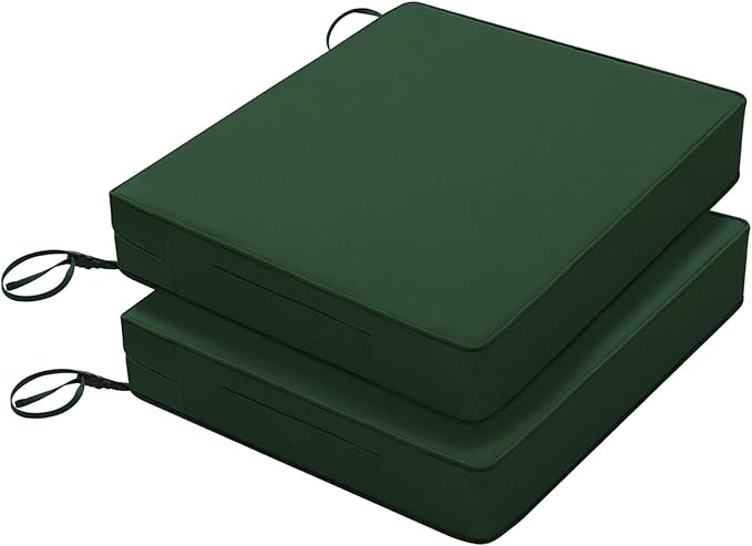 Favoyard Patio Chair Cushions 18.5 x 16 x 3 Inch Waterproof Outdoor Seat Cushions for Patio Furniture 3-Year Color Fastness Garden Sofa Couch Chair Pads with Handle & Adjustable Straps Set of 2, Green-VerdiqueGarden