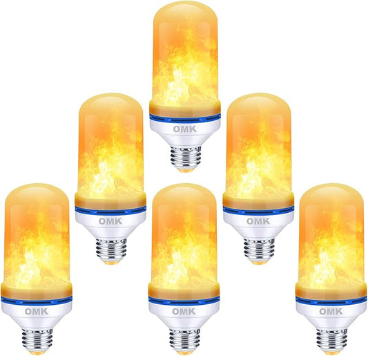 OMK Christmas Flame Effect Light Bulbs LED (6 Pack) Fire Light Bulb Flickering Light Bulbs for Porch Yard Outdoor Fake Fire Party Holiday Christmas Gifts Spooky Attractions Decoration-VerdiqueGarden