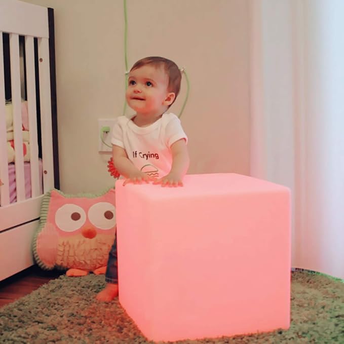 Mr.Go 12-inch Rechargeable Magic LED Light Cube Stool with Remote Control Fun Mood Lamp Soothing Night Light Decorative Lighting for Home Kids Bedside Bedroom Nightstand Nursery Pool Party-VerdiqueGarden
