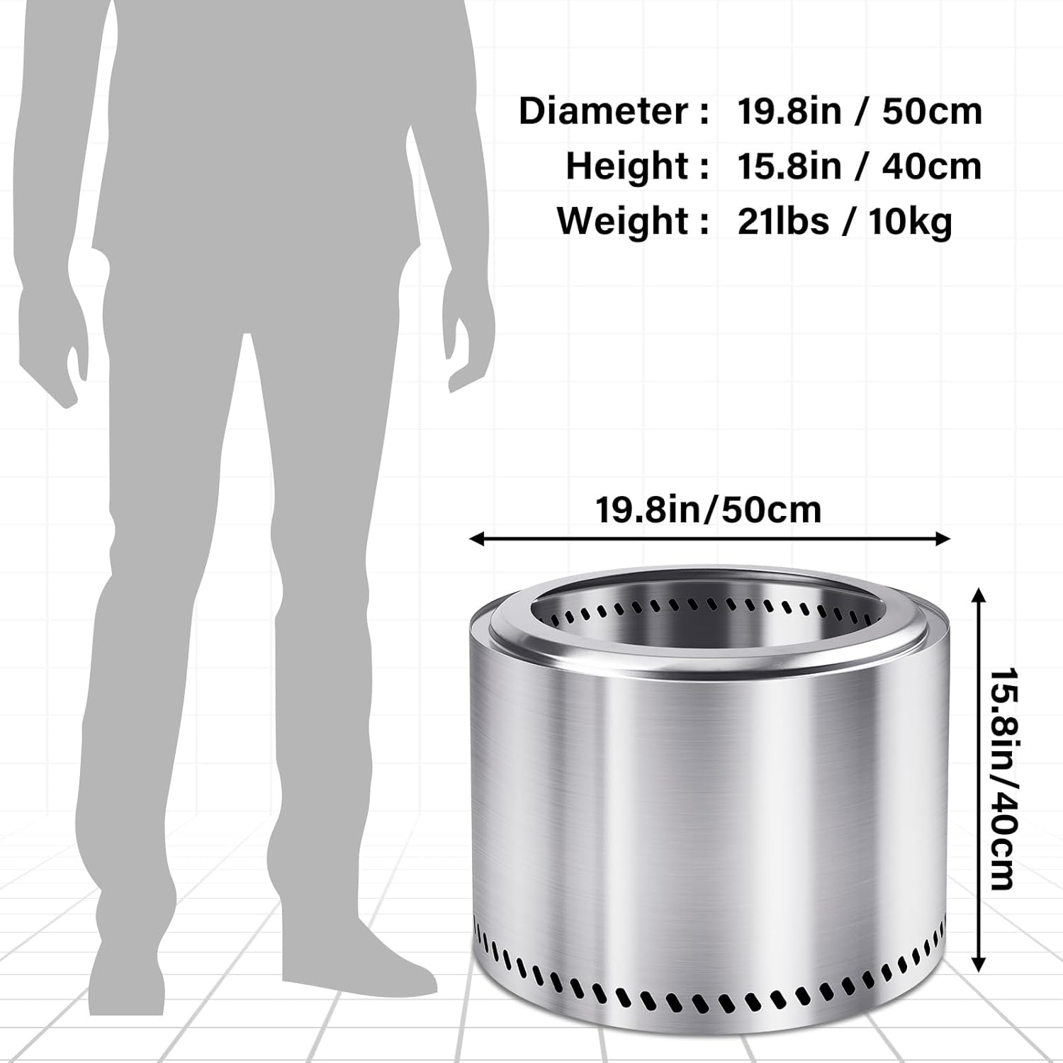 HGD 20 Inch Smokeless Patio Fire Pit, Outdoor Wood Burning Stove, Stainless Steel Firepit for Backyard, Patio, Garden, Picnic-VerdiqueGarden