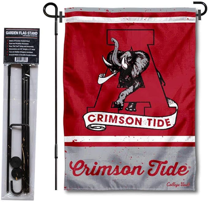 WinCraft Alabama Crimson Tide Vintage Retro Throwback Garden Flag with Stand Holder-VerdiqueGarden