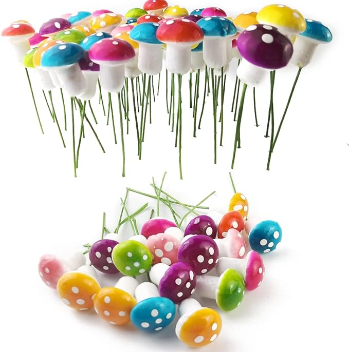 NSBELL 240PCS Fairy Garden Mushroom Mini Tiny Foam Mushroom Miniature Colorful Mushroom Artificial Fairy Garden Ornament for Flower Pot Micro Landscape Decoration-VerdiqueGarden