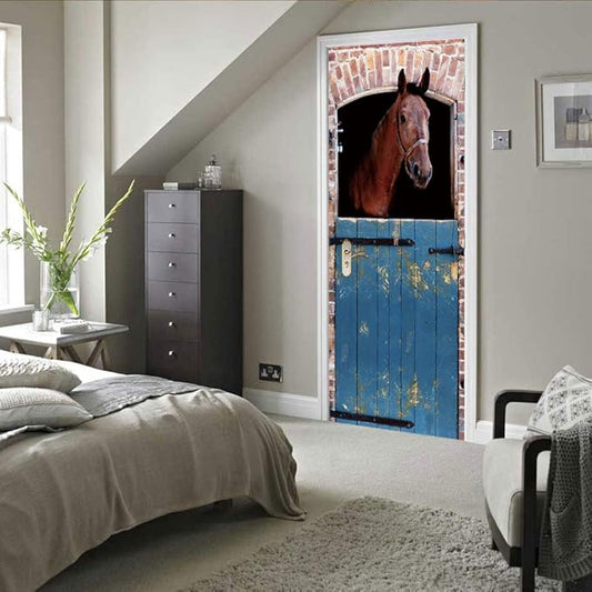 Horse 3D Door Stickers Murals - Peel & Stick - Waterproof & Washable - Matt Finish - Realistic Style - Brown Color - Animal Pattern - Removable PVC - Door & Wall - Adults - All Seasons-VerdiqueGarden