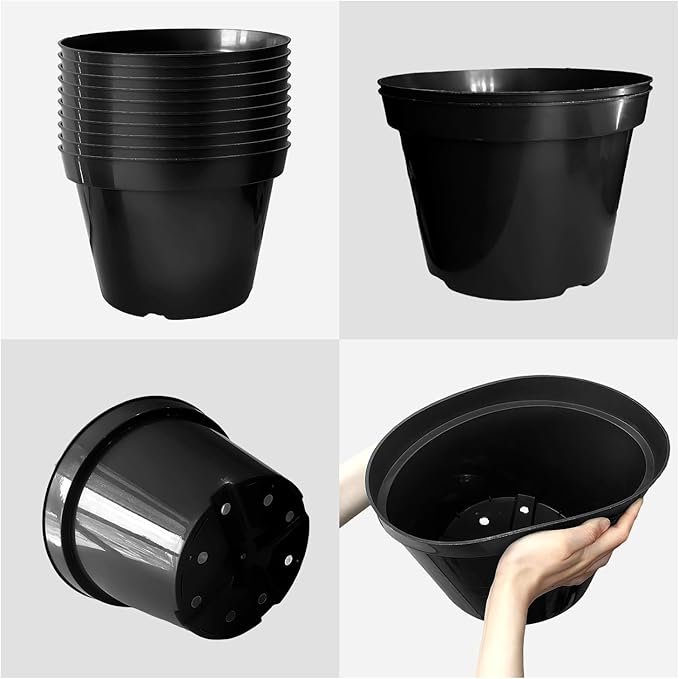 10 Inch Plastic Nursery Pots for Plants 10 Pack Plant Pots with Drainage Holes 2 Gallon Nursery Pots Perfect for Indoor Outdoor Plants Such as Herbs, Strwaberrys and Flowers, Black-VerdiqueGarden