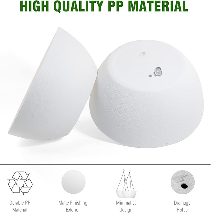 10 inch Hanging Planters for Outdoor Indoor Plants with Drainage Holes and Chain, 2 Pack Round Hanging Flower Plant Pots for Garden Home Porch Decor, White-VerdiqueGarden