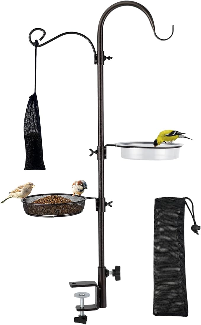 ERYTLLY Deck Hook Bird Feeder Pole Bird Feeder Porch Multi Hook Bird Feeding Station Kit Multi Feeder Hanging Kit Premium Bird Bath for Attracting Wild Birds Bird Feeder Planter Hanger-VerdiqueGarden