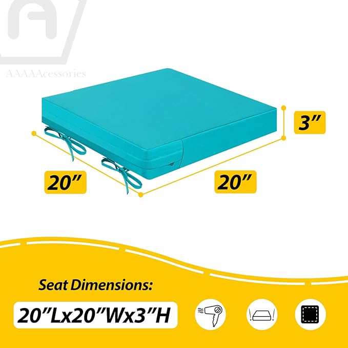 AAAAAcessories Outdoor Seat Cushions for Chairs, Waterproof, Fade-Resistant Patio Furniture Replacement Cushions, 20" x 20" x 3", Set of 2, Turquoise Blue-VerdiqueGarden