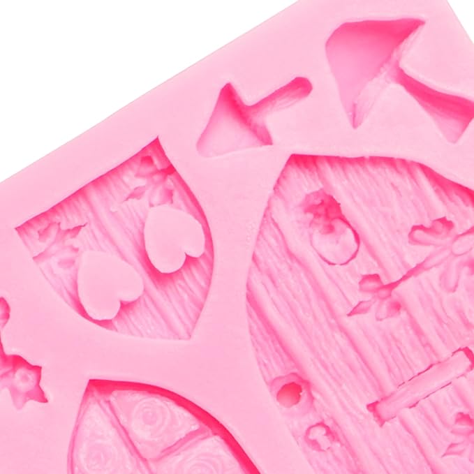 Fairy Garden Door Silicone Molds, Enchanted Vintage Gnome Home Window Door Fondant Molds, Mushroom Flower Leaf Chocolate Baking Molds for Cake Decoration Cupcake Topper Candy Clay Resin-VerdiqueGarden