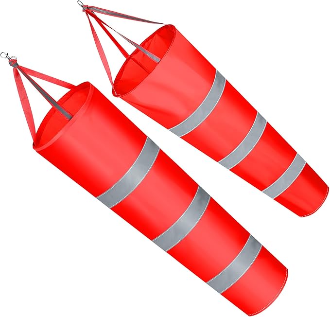 2 Pcs Airport Windsocks Measurement Sock Bag with Reflective Belt Oxford Fabric Ripstop Wind Sock Wind Direction Indicator Windsocks Outdoor Aviation Flag for Airport Farm, 31.5 Inch, 39 Inch(Red)-VerdiqueGarden