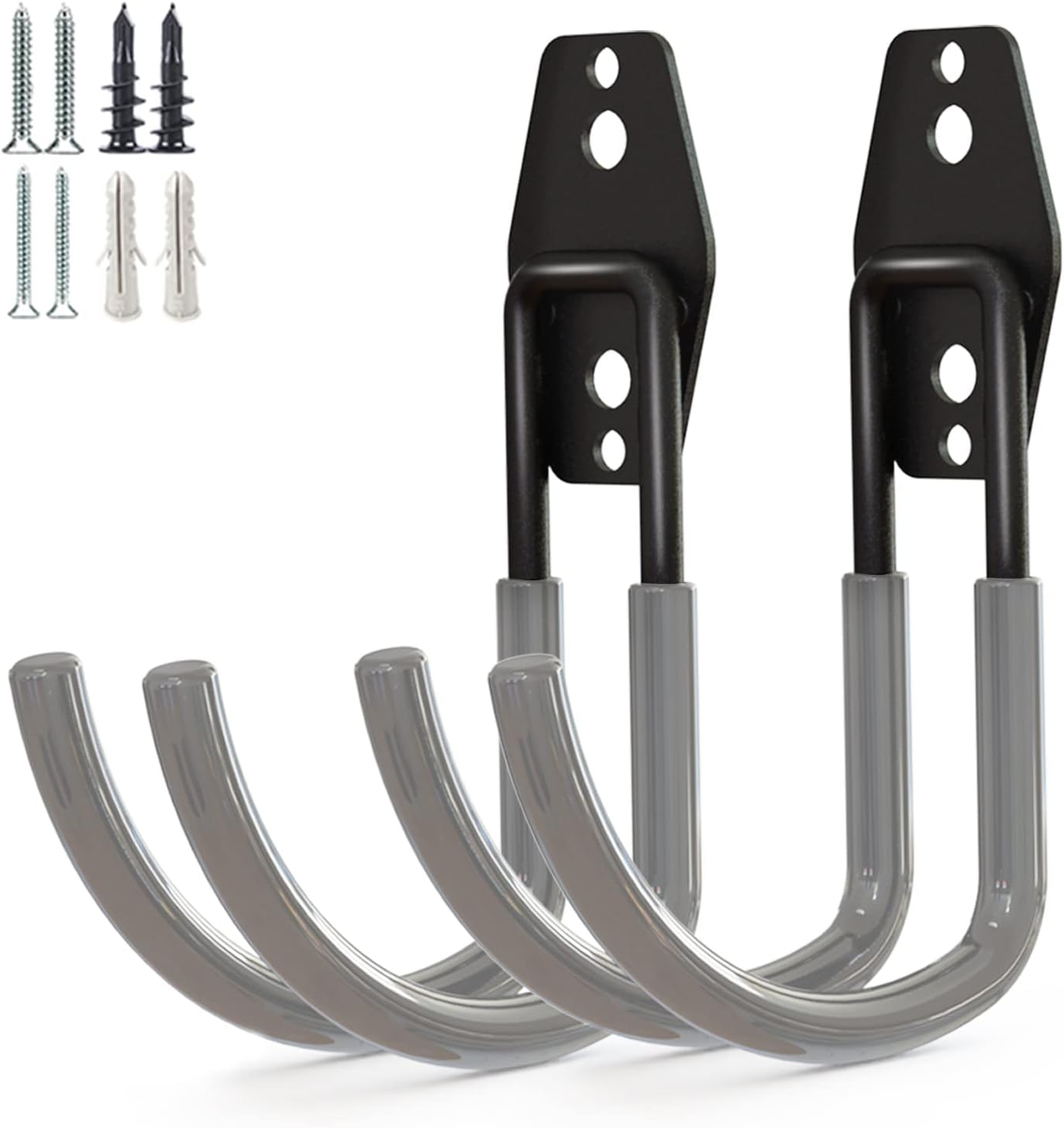 Garage Storage Utility Hooks，Garage Garden Tool Organizer，Steel Wall Mount Hooks, Large Garden U Hooks （2 Pack） (Type-2-Gray)-VerdiqueGarden