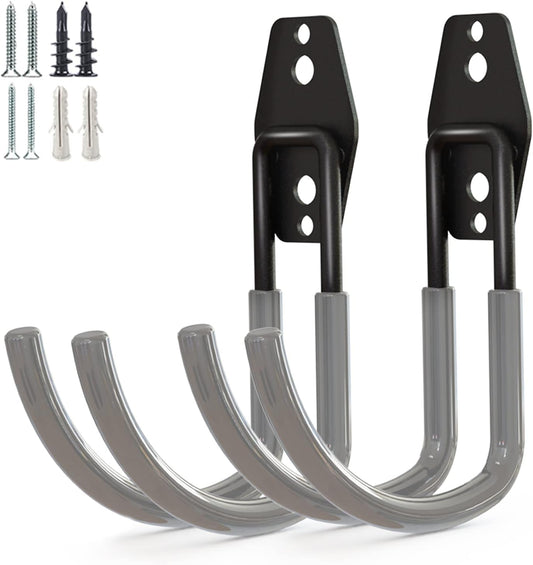 Garage Storage Utility Hooks，Garage Garden Tool Organizer，Steel Wall Mount Hooks, Large Garden U Hooks （2 Pack） (Type-2-Gray)-VerdiqueGarden