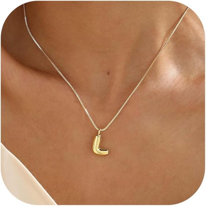 Bubble Gold Silver Letter Necklace Initial Necklaces for Women Trendy 14K Dainty Charm Pendant Name Necklace Personalized Jewelry Gift for Women Teen