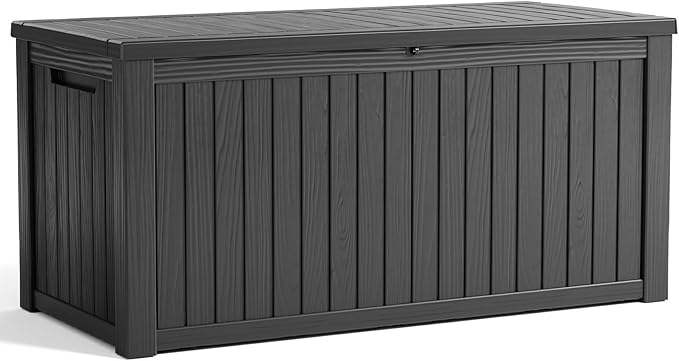 180 Gallon Resin Deck Box, Lockable Patio Outdoor Storage Box for Furniture, Garden Tools and Tools Storage, Waterproof Outside Storage Boxes - Black-VerdiqueGarden