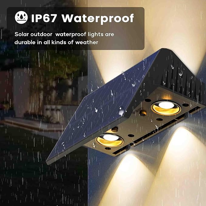 Fence Lights Solar Powered, 4-Pack Solar Fence Lights Up/Down Flexible Buttons, IP67 Waterproof for Outdoor, 120LM Bright, Auto Dusk to Dawn for Wall/Stairs/Yard/Railing/Deck/Pathway (White & RGB)-VerdiqueGarden