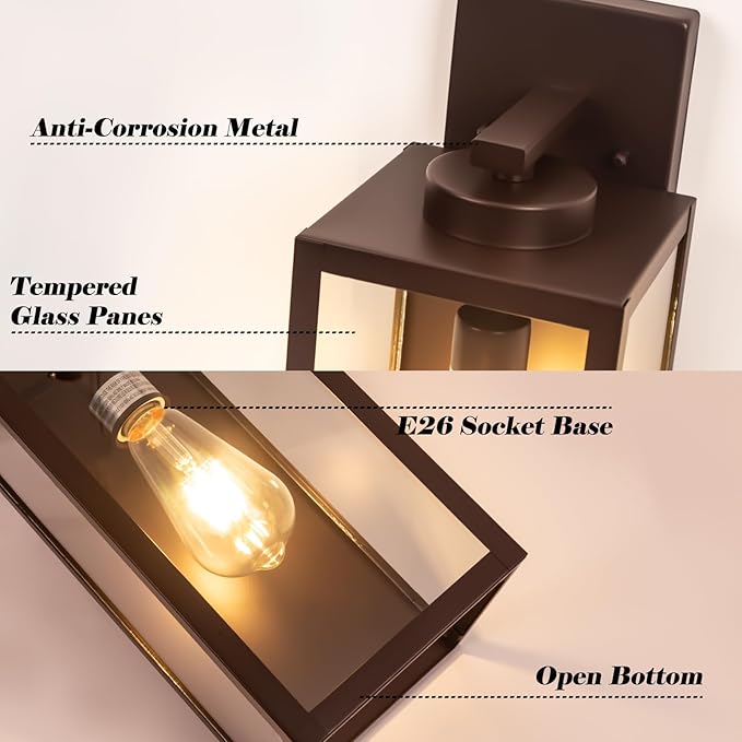 Oil-Rubbed Bronze Outdoor Wall Light Fixture, Large 16" ORB Exterior Wall Lantern, Farmhouse Porch Sconce Lighting, Modern Wall-Mounted Outside Lights for House, Garage, Patio Lamp-VerdiqueGarden