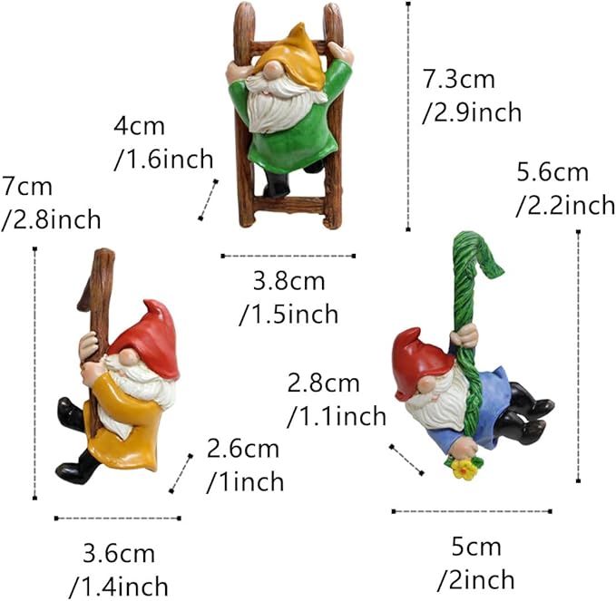 Set of 3 Garden Gnome Statues for Plant Pots Whimsical Climbing Dwarf Figurines Outdoor Garden, Patio, and Home Decor (A)-VerdiqueGarden