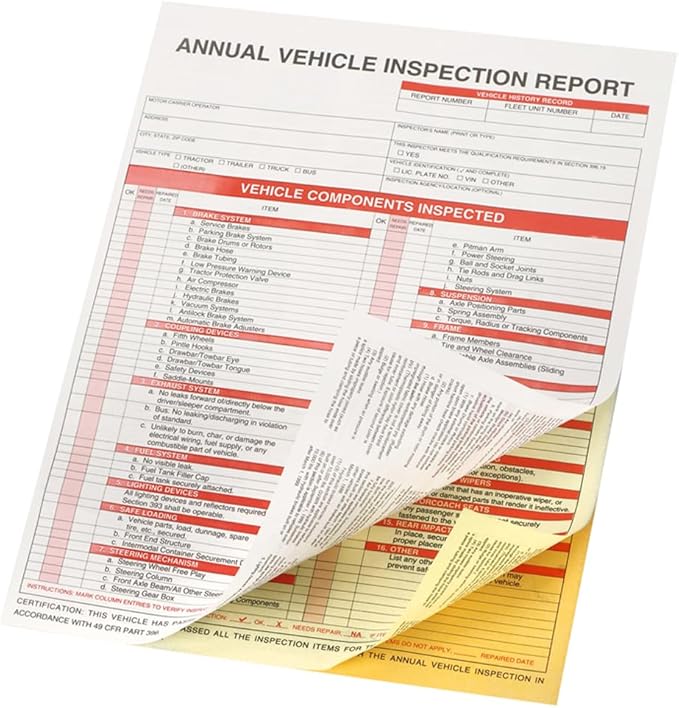 25 Pack 3-Ply Carbonless Annual Vehicle Inspection Report Form with White Interior Inspection Label and Red Exterior Aluminum Inspection Label-VerdiqueGarden