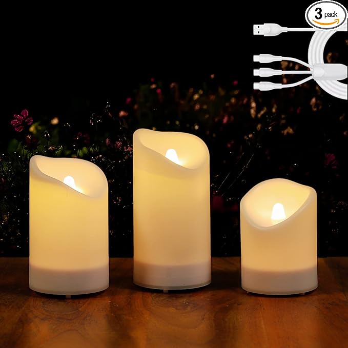 2 in 1 Rechargeable Candles, USB Solar Candles Outdoor Waterproof, Long Lasting Battery Operated Led Electric Flickering Flameless, for Outdoor Lanterns, Wedding, Christmas, Table Decorations-VerdiqueGarden