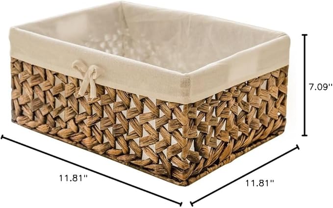 Rectangular Woven Seagrass Storage Bins with Handle,Kingwillow. (water hyacinth, Set of 3)-VerdiqueGarden