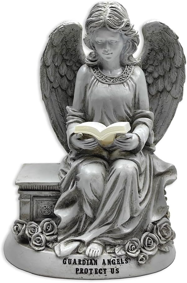Spring & Summer-Themed Garden Statues – Adorable Outdoor Decor for Lawn, Patio & Porch (Guardian Angel Reading Book Garden Statue, 10" Solar Powered Angelic Outdoor Figurine)-VerdiqueGarden
