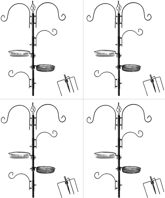 Ashman Deluxe Bird Feeding Station (4 Pack) Bird Feeders for Outside - Multi Feeder Pole Stand Kit with 4 Hangers, Bird Bath and 3 Prong Base for Attracting Wild Birds - 22 Inch Wide x 92 Inch Tall.-VerdiqueGarden