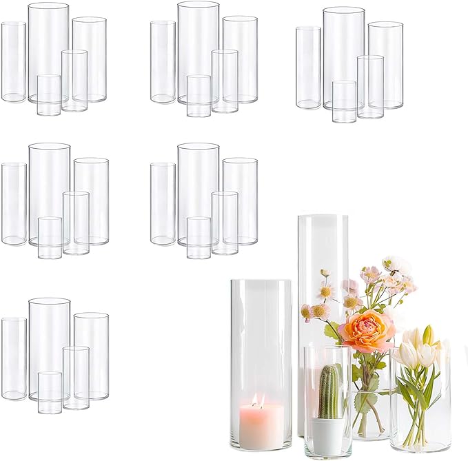 30pcs Glass Vase Cylinder Vases for Centerpieces Small Flower Glass Clear Vases Home Decor Centerpiece Table Flower Vase Decorations for Wedding Decoration＆Holiday Mixed Sizes Tall-VerdiqueGarden