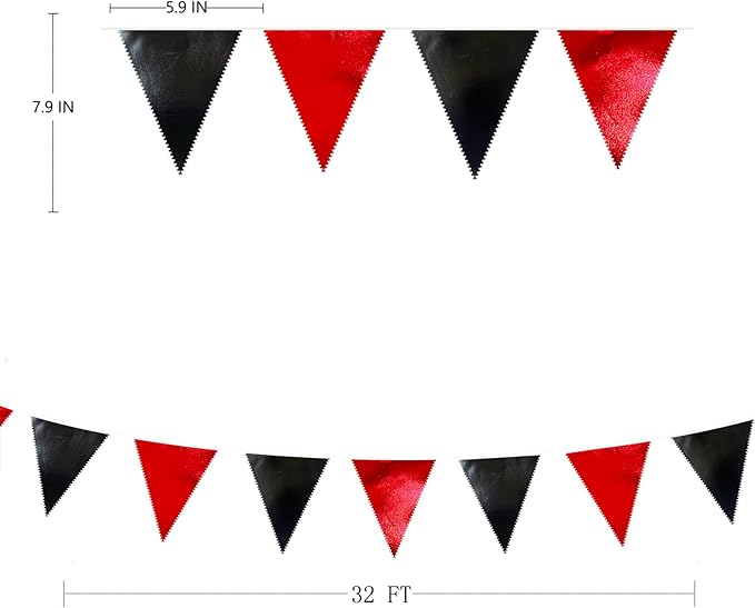 Red Black Party Decoration Metallic Fabric Triangle Pennant Banner Flag Bunting Garland for Graduation Halloween Birthday Wedding Bachelorette Anniversary Las Vegas Casino Poker Pirate Party Supplies-VerdiqueGarden