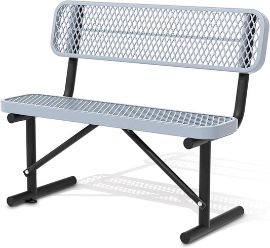 Heavy Duty Park Bench with Back Portable Frame, Outdoor Steel Bench with Backrest, Outdoor Park Bench Expanded Metal Mesh Bench for Lawn, Park, Deck, Garden, Patio, Porch, Black (Gray, 4FT)-VerdiqueGarden