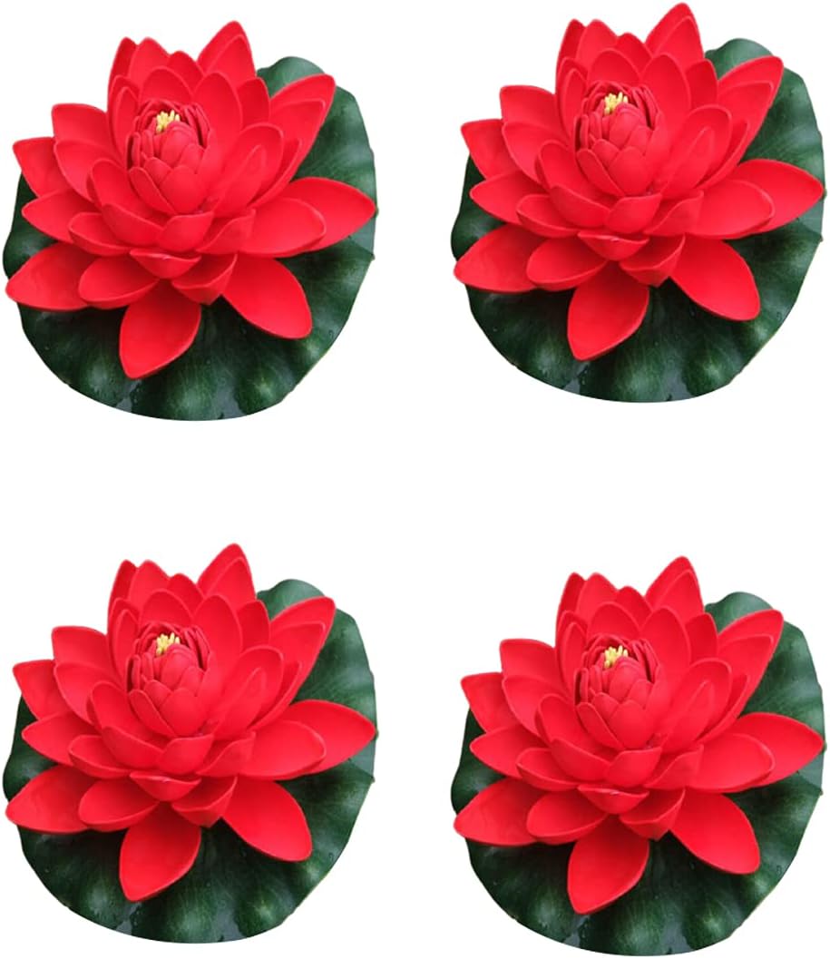 FZBNSRKO Artificial Lotus,4PCS 7.1" Inch Floating Foam Lotus Flowers for Pool,Realistic Water Lily Pads for Home Outdoor Patio Pond Wedding Party Decorations,Red-VerdiqueGarden