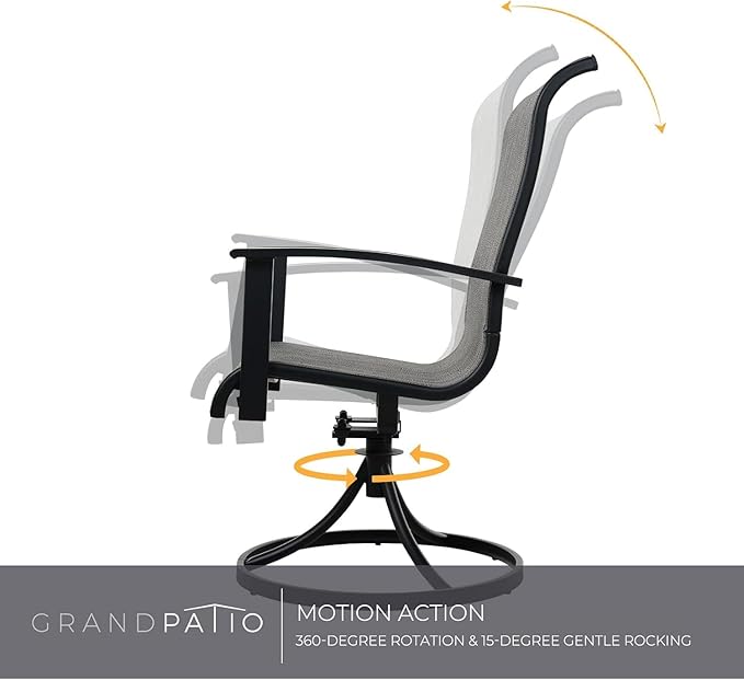 Grand patio Outdoor Swivel Dining Chairs 6-Piece Patio Dining Chair Set Mesh Sling Patio High Back Swivel Rockers, Black & Grey Plaid-VerdiqueGarden