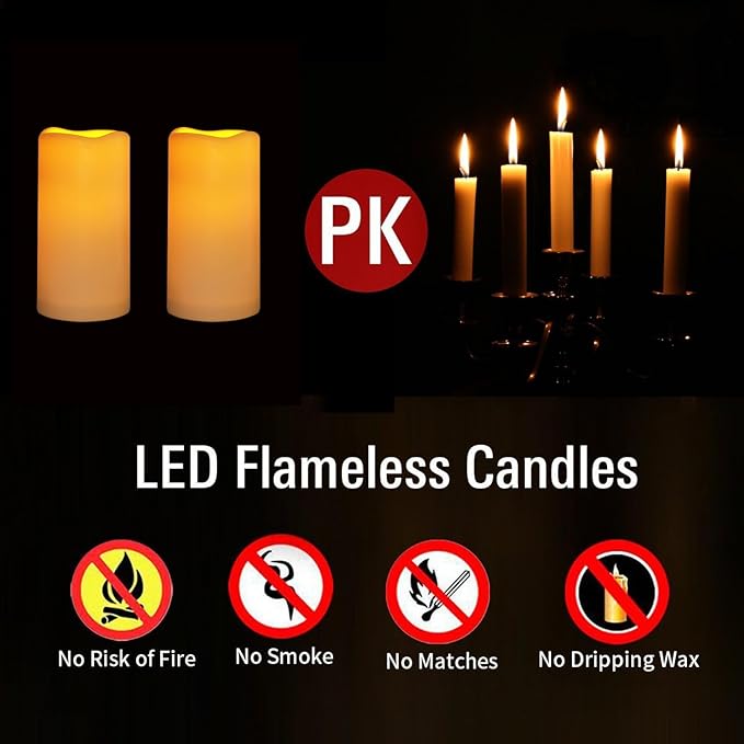 9PACK Outdoor Waterproof Plastic flameless Candles with Remote Control LED Flickering Battery Operated Pillar Candles Cycling 24 Hours Timer (D3 xH5.5) for Camping, Weddings, Party,Home Decoration-VerdiqueGarden