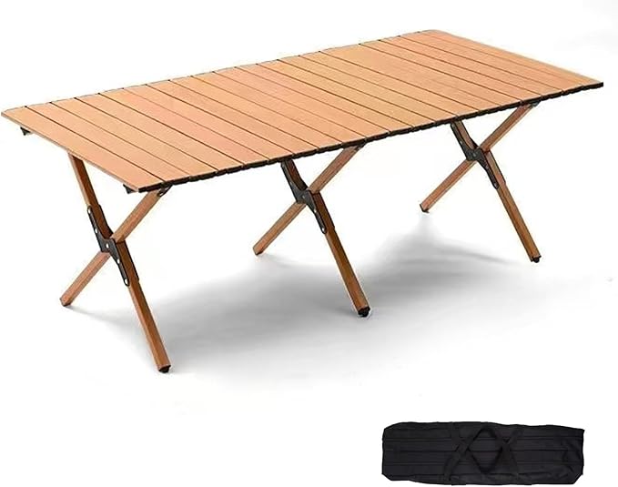 Folding Camping Table, 48Inch Lightweight Roll-Up Table Aluminum Low Portable Picnic Table with Carrying Bag for Outdoor, Beach, Picnic, Backyards, BBQ and Party Log Color-VerdiqueGarden