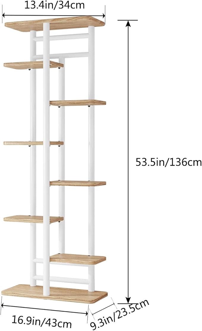 LINZINAR Plant Stand 8 Tier 9 Potted Multiple Flower Pot Holder Shelf Indoor Outdoor Planter Rack Storage Organizer for Patio Garden Corner Balcony Living Room (8 Tier-9 Potted, White)-VerdiqueGarden