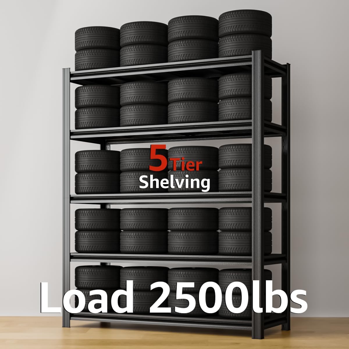 5 Tier Metal Shelving Unit, 78" H x 48" W x 24" D Adjustable Garage Shelves, Heavy Duty Storage Shelves for Warehouse, Basement, Kitchen, Pantry, Living Room, 2500LBS, Black-VerdiqueGarden