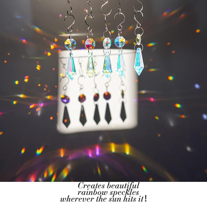 50pcs Colorful Crystal Icicle Prisms for Chandeliers, 38mm Chandelier Crystals Glass Prisms Pendants, Chandelier Crystals Replacement Parts with Octogan Beads for Wedding,Party Decoration-VerdiqueGarden