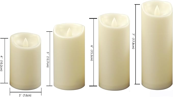 CANDLE CHOICE Waterproof Outdoor Battery Operated Flameless Candles with Auto Timer Flickering Plastic Resin Electric LED Pillar Lights for Lantern Patio Garden Wedding Party Decorations Pack of 4-VerdiqueGarden